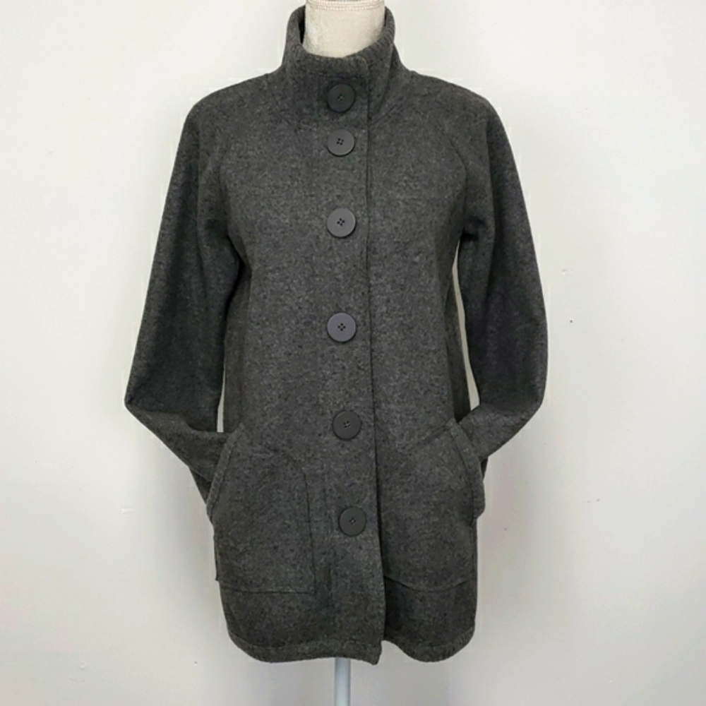 Jones New York Signature Wool/Nylon Grey Car Coat Jacket Lightweight Unlined EUC